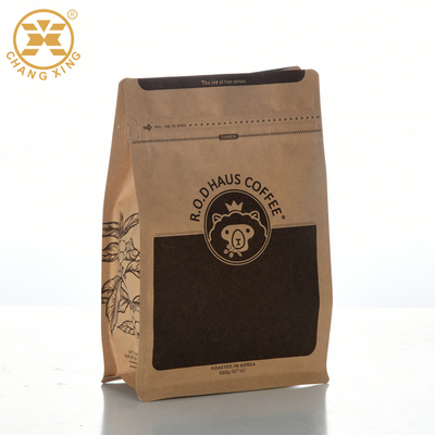 ถุงกาแฟกระดาษคราฟท์ก้นแบนก้นแบนพร้อมพ็อกเก็ตซิปล็อควาล์ว