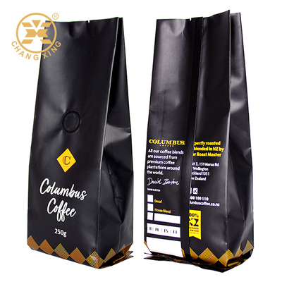 Bolsas Cafe Custom Matte Coffee บรรจุภัณฑ์ Quad Seal Bag One Way Valve