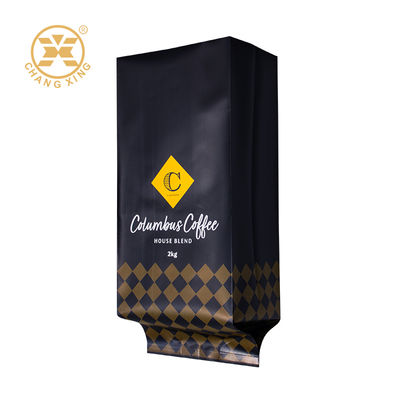 ถุงบรรจุภัณฑ์เมล็ดกาแฟแบบมีเป้าด้านข้างฟอยล์อลูมิเนียมเคลือบด้านพิมพ์ลาย ถุงกาแฟตั้งได้ ถุงซิปกันความชื้นแบบกำหนดเอง