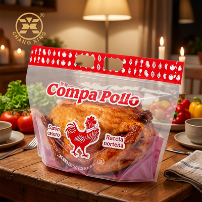 กระเป๋าบรรจุอาหารไก่ต้มแบบพิมพ์กันหมอกแบบกําหนดเอง พร้อมซิปและช่องลุ้นขนาดเล็กที่สามารถปรับเปลี่ยนได้ ทนต่อความร้อนได้ถึง 120 ° C